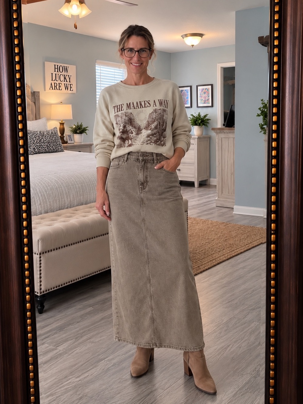 American Eagle Outfitters Beige/Taupe Maxi Denim Skirt